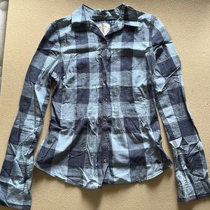 New Abercrombie & Fitch Button Down Back Tie Blue Plaid Top (Small)